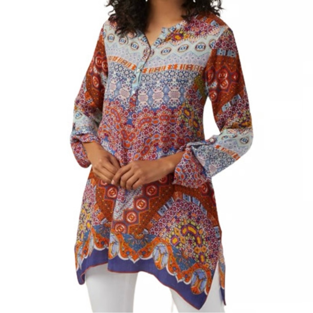 Soft Surroundings Tunic Top Women Sz S Geneva Multicolor Boho Hippie Lagenlook